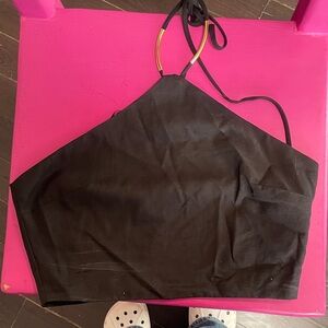 Forever 21 Black Halter Crop Top with Spaghetti Straps